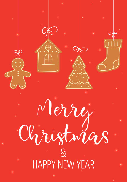 圣诞快乐，新年贺卡。姜饼曲奇。冬季卡片设计插图的问候，邀请图片下载