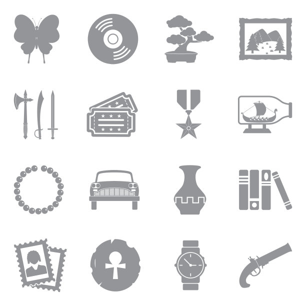 收集和爱好图标。灰色的平面设计。矢量插图。图片下载