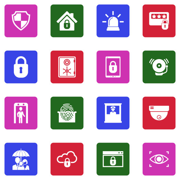 保护和安全图标。白色平面设计在广场。矢量插图。图片下载