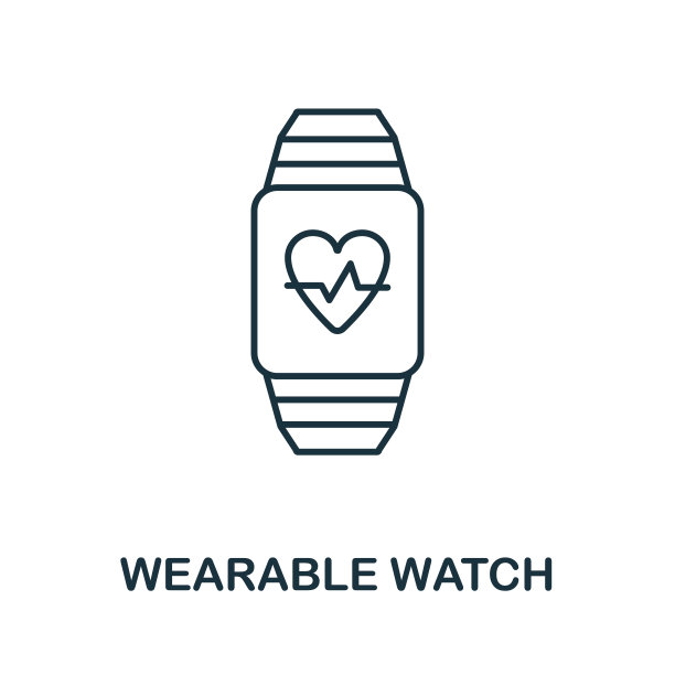 可穿戴看图标。来自数字医疗保健集合的线条样式元素。薄可穿戴手表图标的模板，信息图和更多图片下载