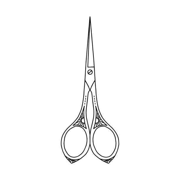 轮廓复古剪刀图标，涂鸦，黑白插图。图片下载