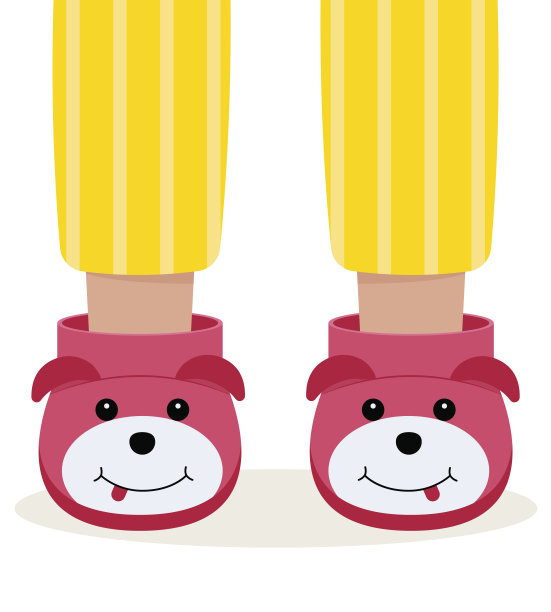 儿童睡衣拖鞋。穿着滑稽拖鞋的孩子们的脚。睡衣派对。图片下载