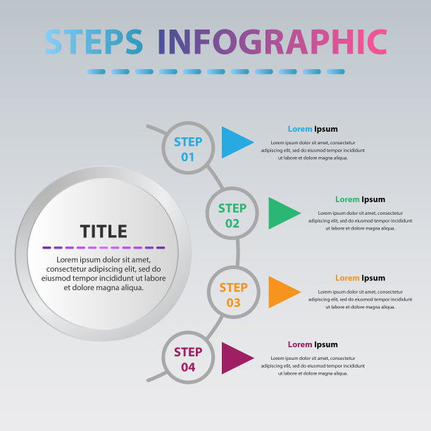 4个步骤的现代圆信息图。圆图表信息图表模板4个选项。图片下载