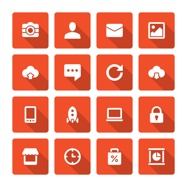 平面图标矢量设置和长阴影效果的网页设计图片下载