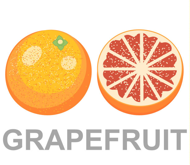 一组孤立的粉红色葡萄柚，一半，切片，圆形和整个多汁的水果在白色背景。图片下载