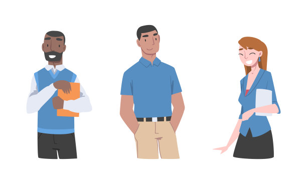 开朗的年轻人。一套多元文化的学生或员工卡通矢量插图图片下载