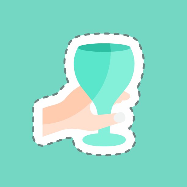 贴纸线切割手持酒杯。适用于手部动作符号。简单的设计可编辑。设计模板向量。简单的符号说明图片下载