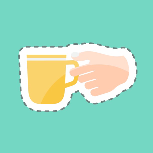 贴纸线切割持有咖啡杯。适用于手部动作符号。简单的设计可编辑。设计模板向量。简单的符号说明图片下载