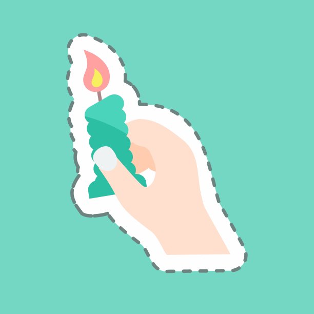 贴纸线切割手持蜡烛。适用于手部动作符号。简单的设计可编辑。设计模板向量。简单的符号说明图片下载