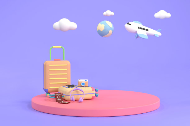 由旅行家配件环绕的舞台，用于展示或介绍。图片下载