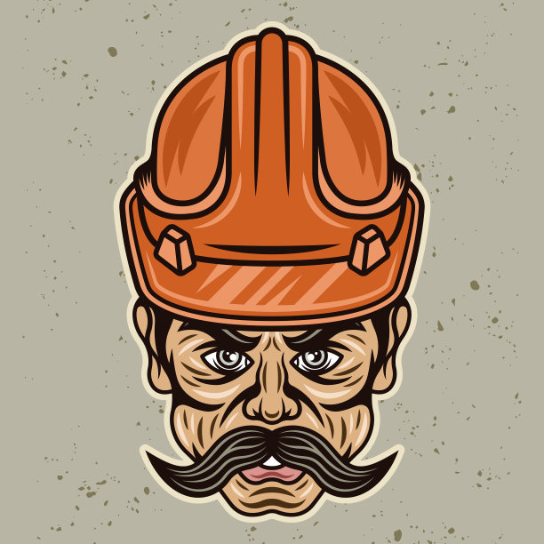 工人在硬帽子矢量插图在彩色卡通风格孤立在光背景图片下载