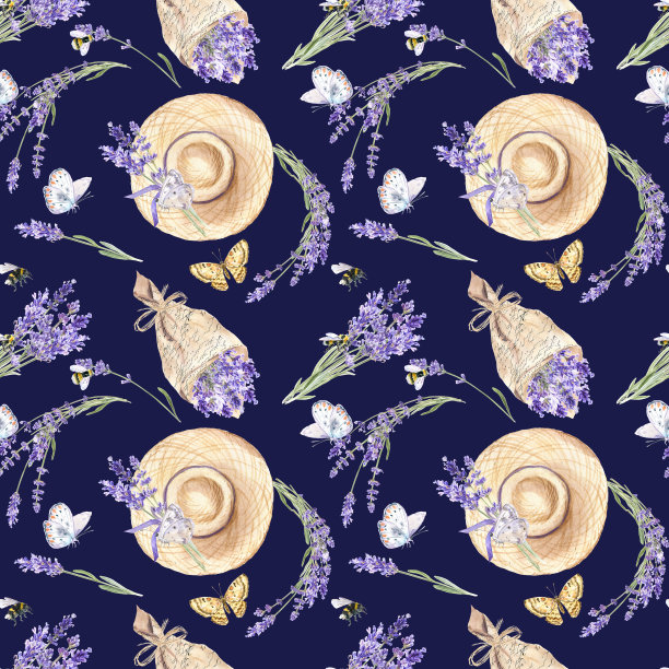 薰衣草无缝模式。质朴可爱的普罗旺斯风格。用于织物，贺卡，壁纸，包装纸，背景图片下载