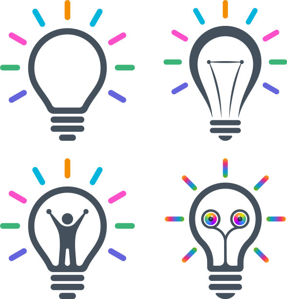 灯泡图标与彩色光束图片下载