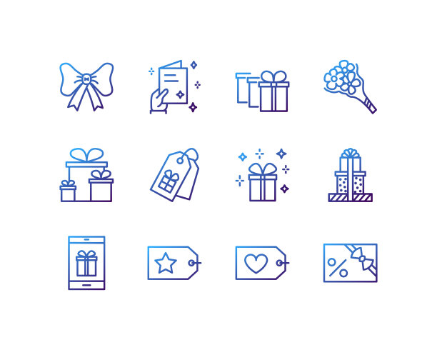 礼品盒平线图标设置。礼物，包装，价签，礼品卡。简单的平面矢量插图商店，网站或移动应用程序图片下载