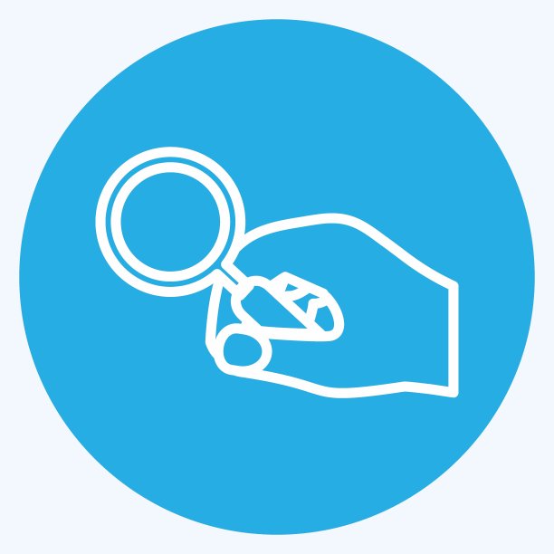 拿着放大镜图标。适用于手部动作符号。蓝眼睛的风格。简单的设计可编辑。设计模板向量。简单的符号说明图片下载