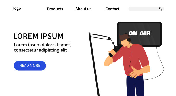 男广播主持人或播客主持人正在对着麦克风说话图片下载