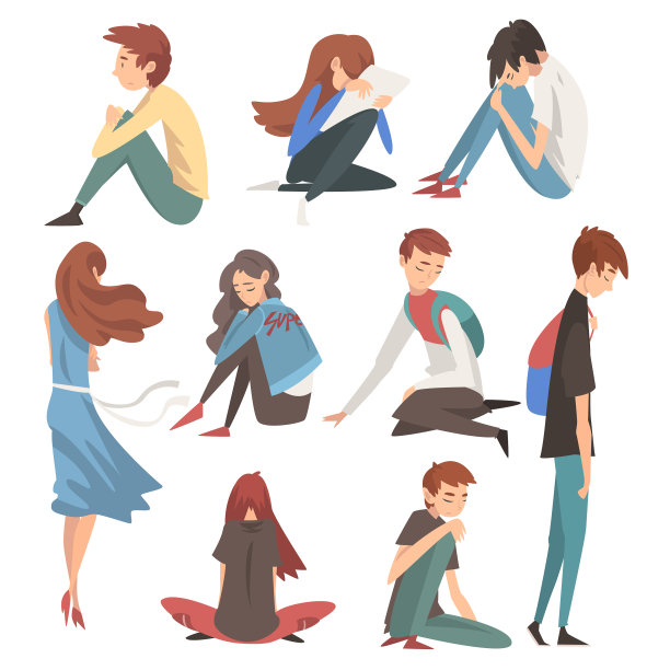 不快乐伤心的男孩和女孩集沮丧孤独图片下载