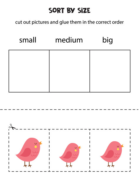 按大小排序图片。儿童教育工作表。图片下载