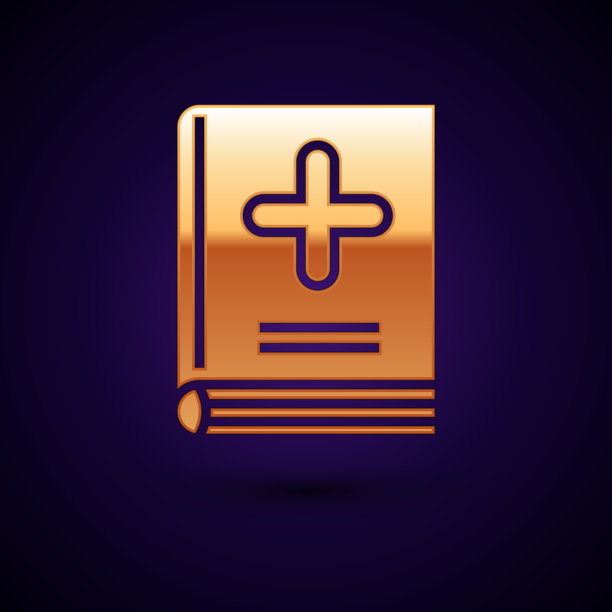 金色医学书图标孤立在深蓝色上图片下载