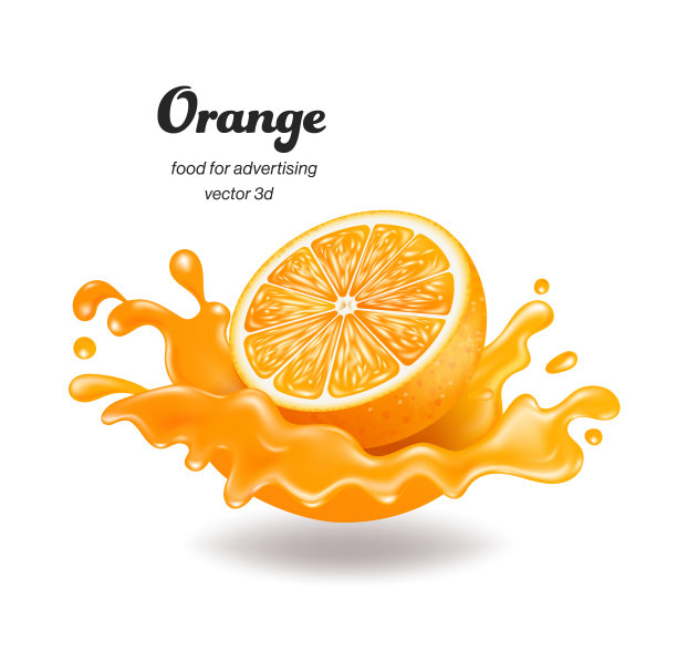 半个橘子与橙汁相撞，溅起一大片水花图片下载