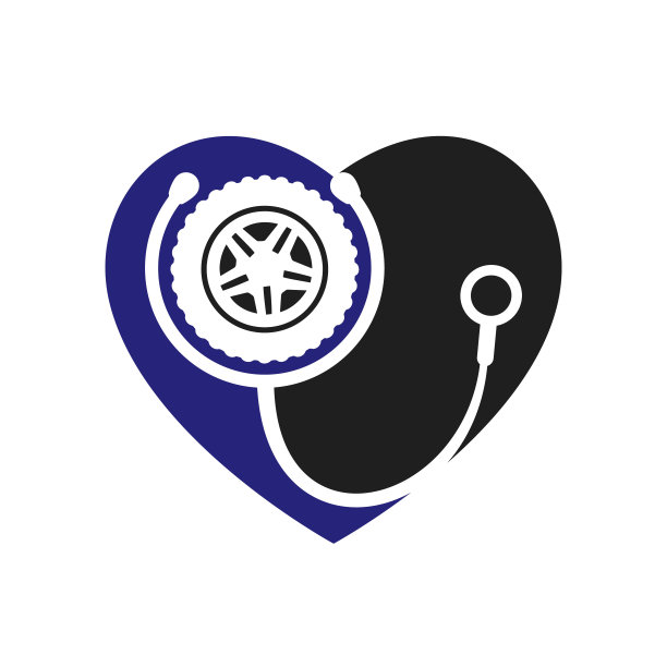 汽车支持和护理标志概念。轮胎和听诊器图标标志设计。图片下载