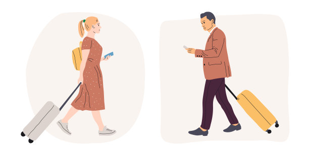 商务人行走，商务旅行理念。平面设计。旅客和行李图片下载