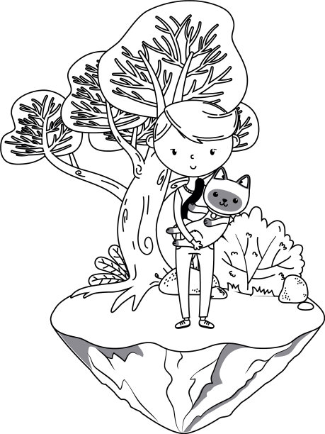 男孩与猫卡通设计图片下载