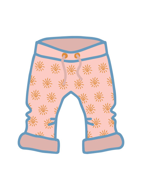 粉色婴儿裤夏季衣服与腰带系带在腰部和太阳为新生儿女婴孩子分离矢量手绘折叠图片下载