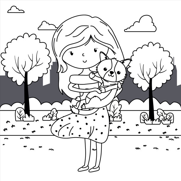 女孩与狗卡通设计图片下载