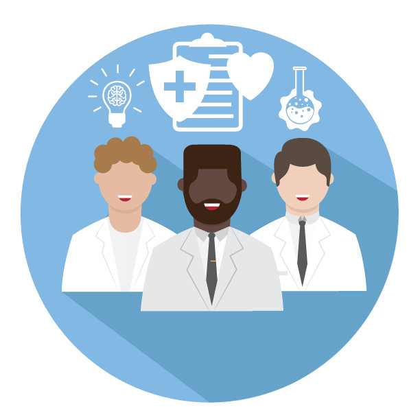 科研实验室科研团队，医生性格偶像。医生和科学家一起工作。治疗、医学研究和创新。图片下载