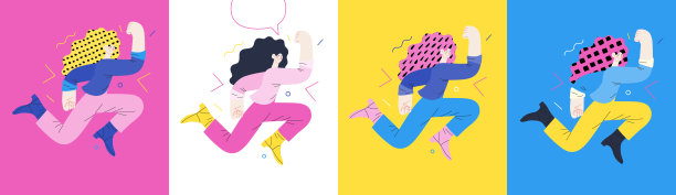 幸福——快乐的人们欢快地在空中跳跃图片下载