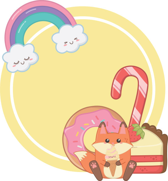 可爱的狐狸卡通和甜点设计图片下载