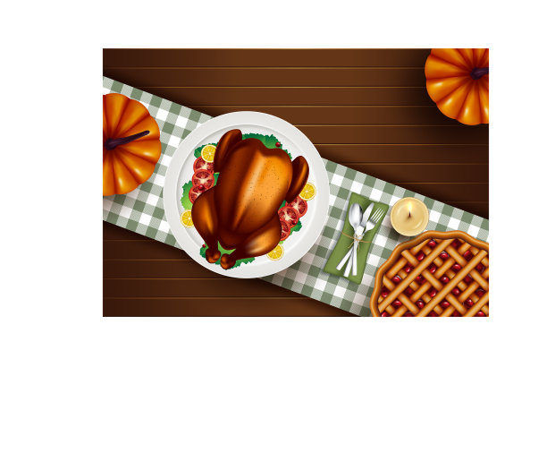 白色木桌上的感恩节火鸡大餐图片下载