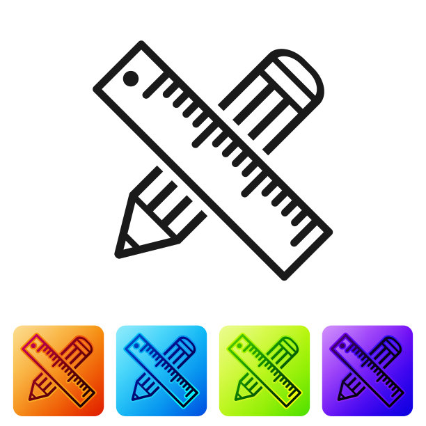 黑色交叉的尺子和铅笔图标孤立上图片下载