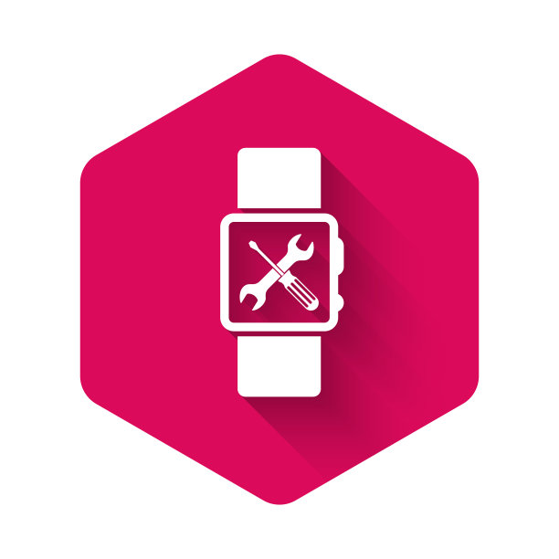 白色智能手表与螺丝刀和扳手图标图片下载
