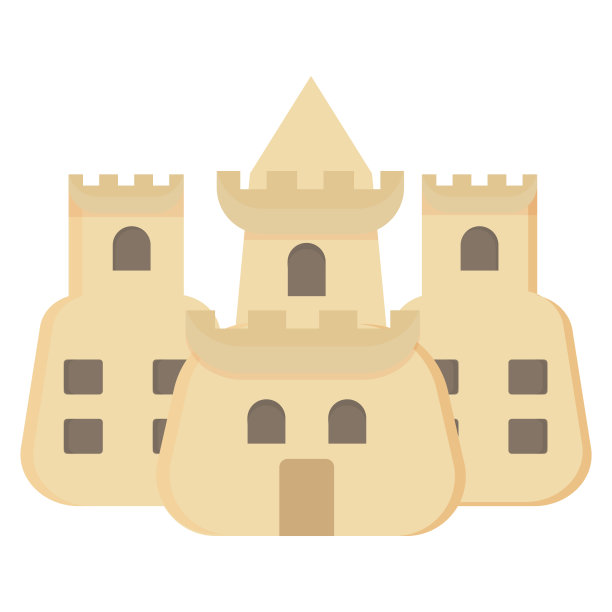 孤立的沙堡建筑图标平面设计矢量图片下载