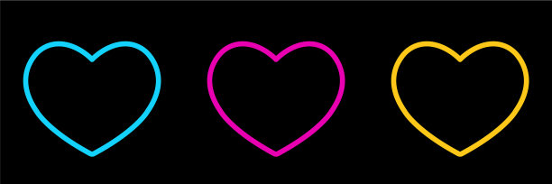 心脏图标孤立的黑色背景集图片下载