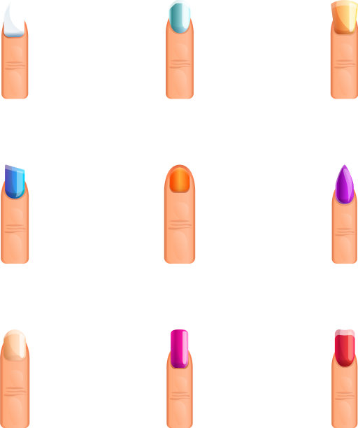 彩色美甲图标集卡通风格图片下载