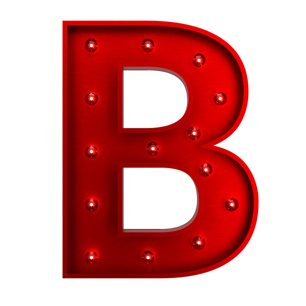 红色金属字母B与灯泡图片下载