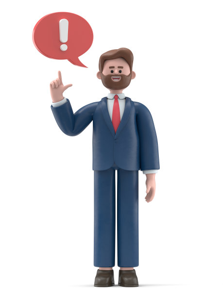 三维插图的思考商人鲍勃与感叹号在语音泡沫。卡通人物的肖像解决问题，感受惊奇。寻找和寻找解决方案的概念。白色背景上的3D渲染。图片下载