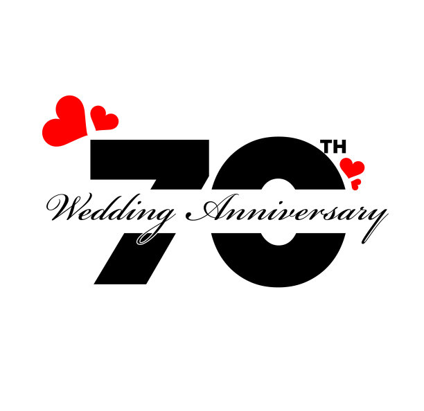 用红色的心来祝贺结婚70周年图片下载