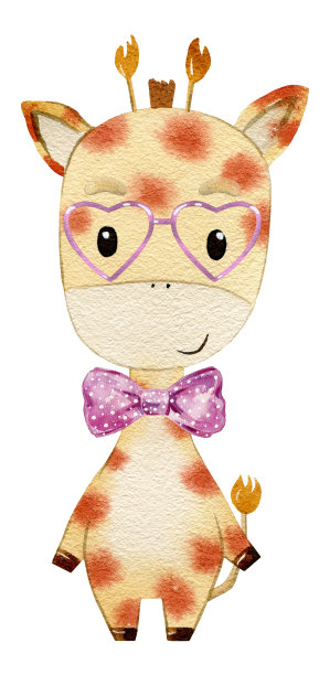 水彩可爱长颈鹿的女孩。图片下载