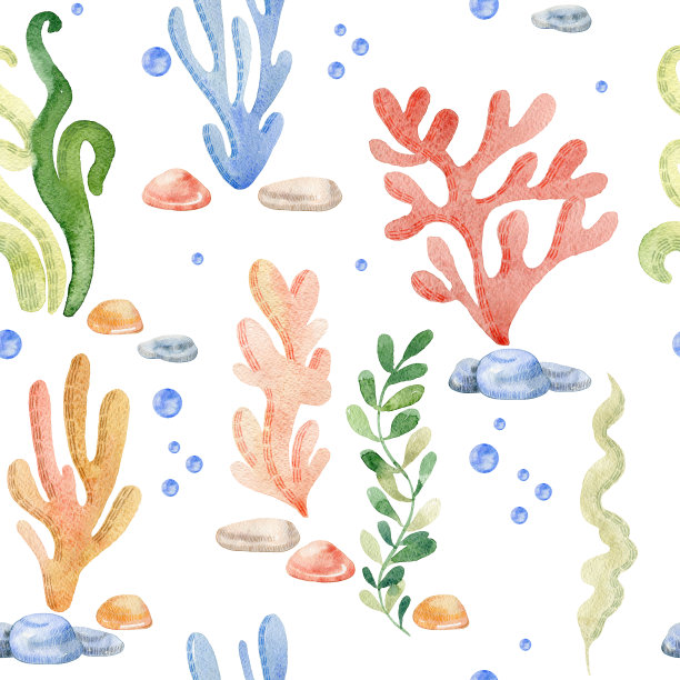 水彩无缝图案与珊瑚。图片下载