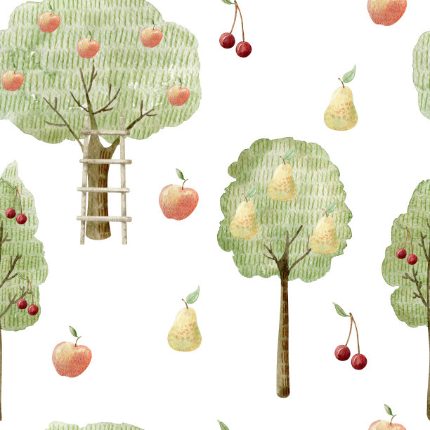 水彩无缝图案与水果。图片下载