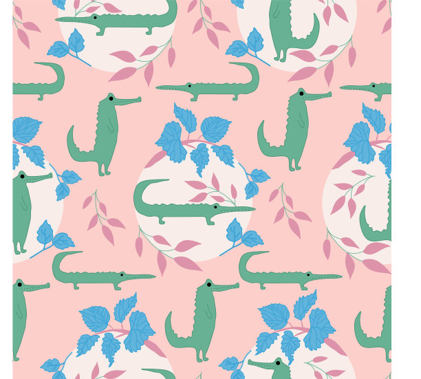 可爱的鳄鱼无缝图案设计图片下载
