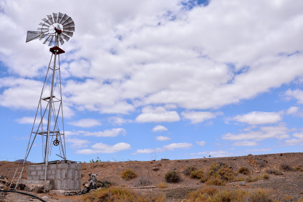 沙漠中的风车，数码照片作为背景图片下载