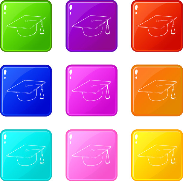 帽子学生图标集9种颜色的集合图片下载