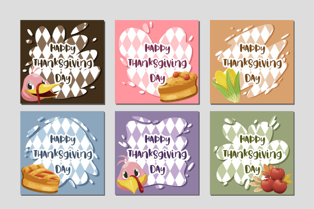 感恩节快乐卡与火鸡，南瓜，和派。图片下载