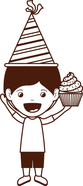 戴着派对帽，戴着蛋糕的剪影男孩图片下载