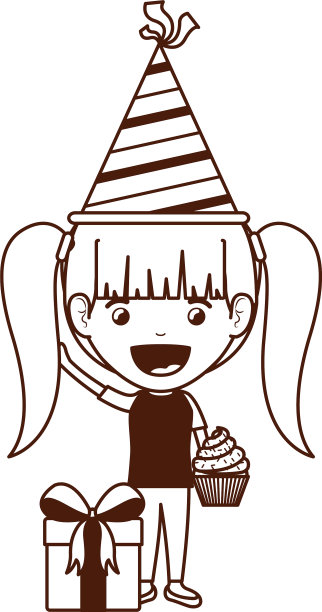 剪影女孩与派对帽子和礼盒图片下载